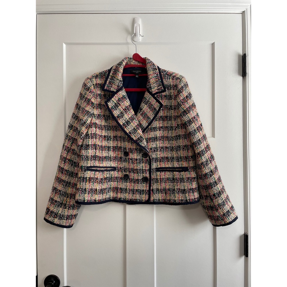 Talbots Tweed Blazer Multicolor Plaid Jacket Classic Tailored Career Chic - Picture 3 of 9